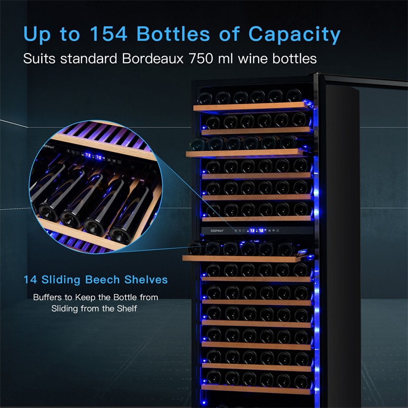 154-Bottle Freestanding Wine Cooler Refrigerator 23.5" Dual Zone Wine Cellar with Dual Temperature Control