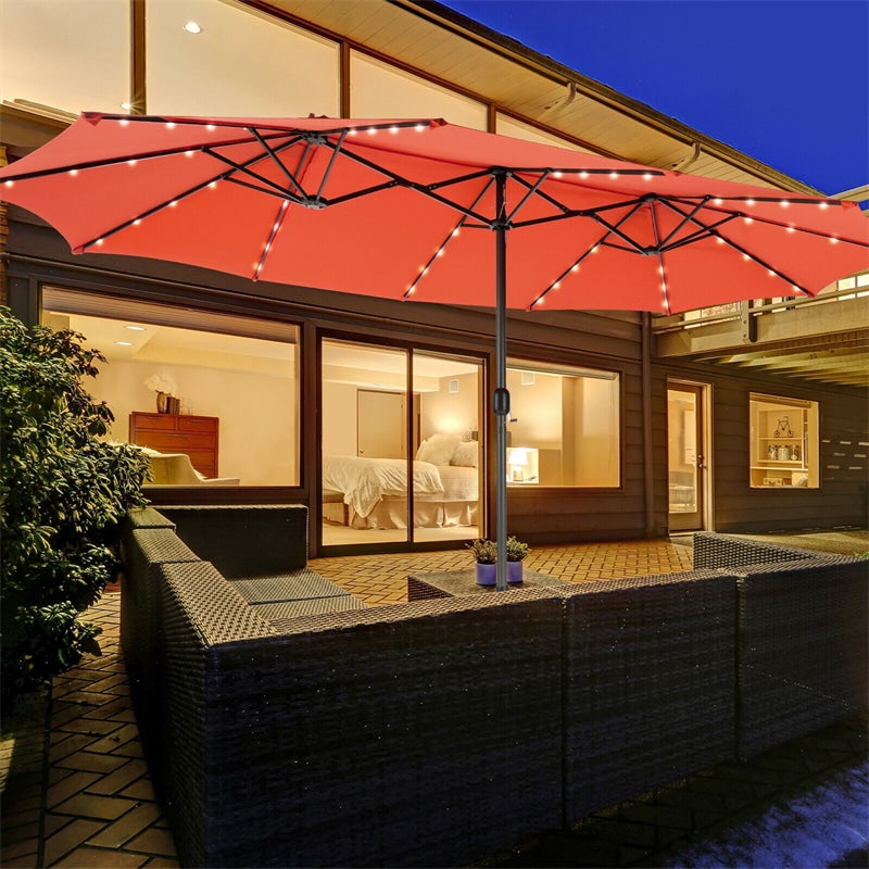 Eletriclife 15 Feet Twin Patio Umbrella with 48 Solar LED Lights