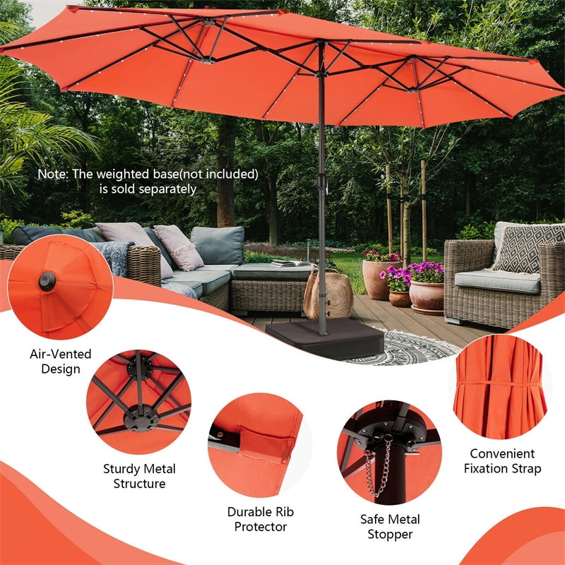 Eletriclife 15 Feet Twin Patio Umbrella with 48 Solar LED Lights