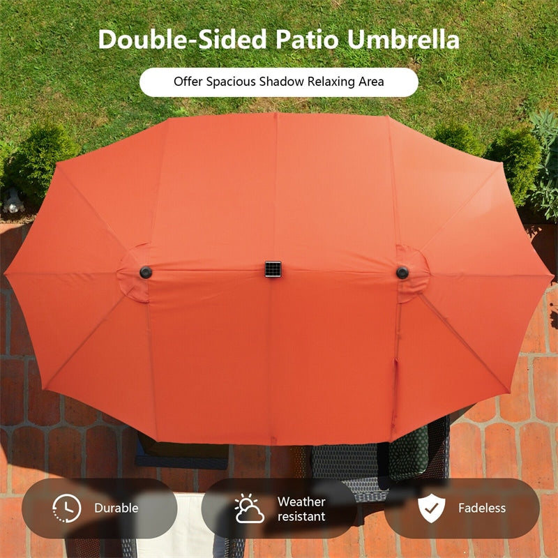 Eletriclife 15 Feet Twin Patio Umbrella with 48 Solar LED Lights