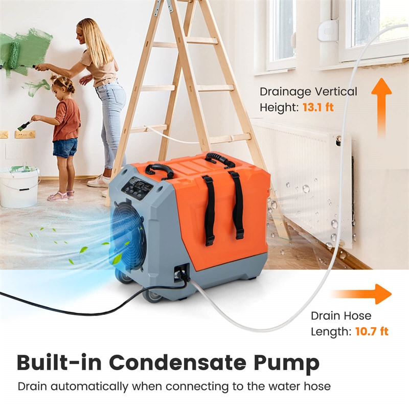 163 PPD Commercial Dehumidifier with Pump & Drain Hose, Crawl Space Dehumidifier Industrial Dehumidifier with Wheels & Collapsible Handle