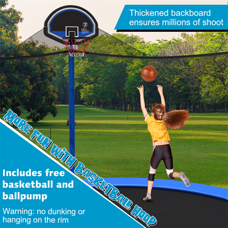 16FT Outdoor Recreational Trampoline Combo Bounce Jump with Enclosure Net Basketball Hoop Non-Slip Ladder