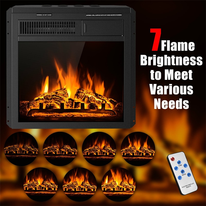 18" Electric Fireplace Insert Freestanding Recessed Heater with Remote Control