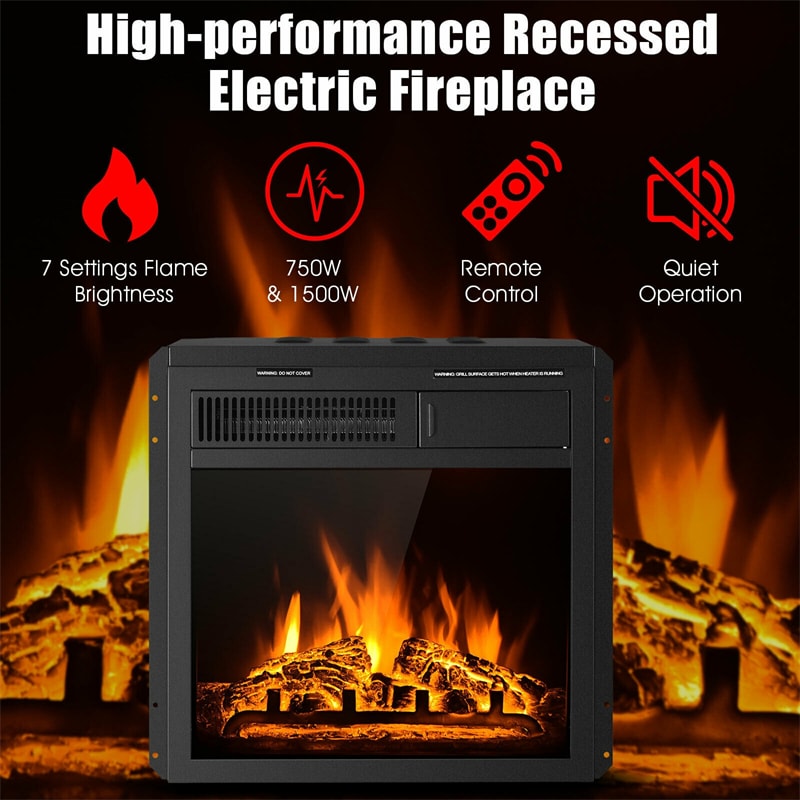 18" Electric Fireplace Insert Freestanding Recessed Heater with Remote Control