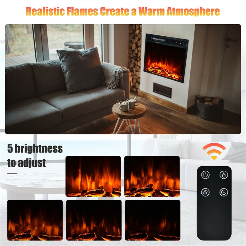 18" 1500W Recessed Electric Fireplace Insert Stove Heater with Remote Control