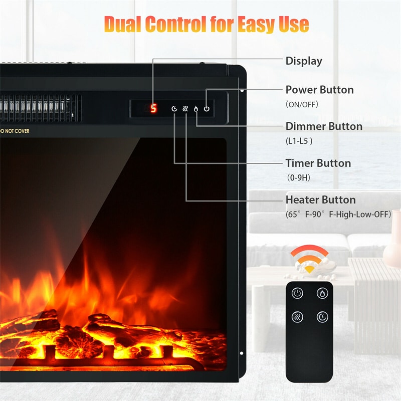 18" 1500W Recessed Electric Fireplace Insert Stove Heater with Remote Control