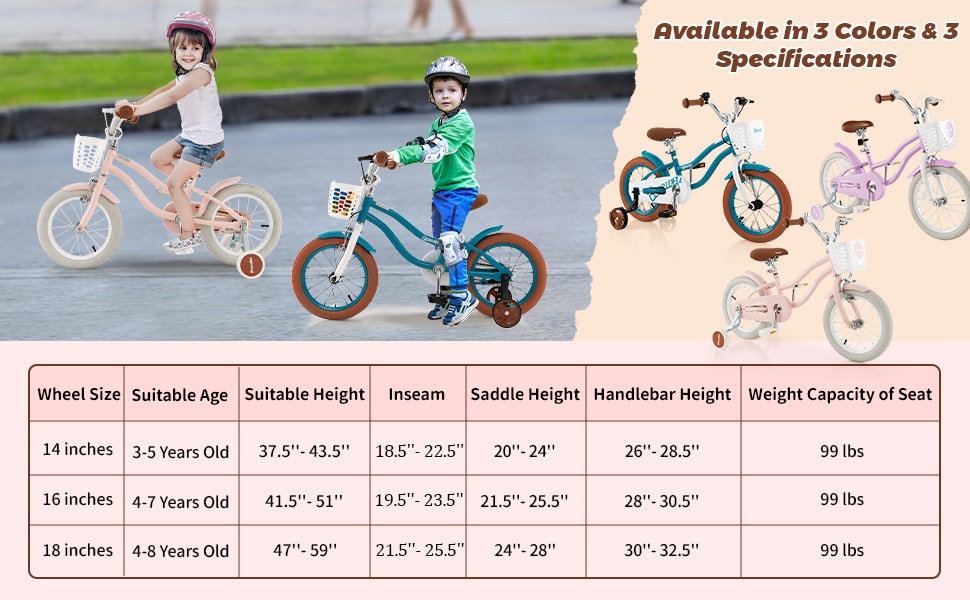 18" Kids Bike Toddler Bicycle Girls Boys Bike for 3-8 Years Old with Training Wheels Adjustable Seat Removable Basket