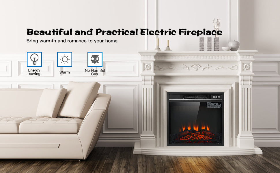 18 Inch Electric Fireplace Insert 1400 W Freestanding Recessed Fireplace with Adjustable Flame Thermostat Remote Control