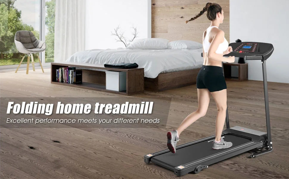 1.0HP Electric Folding Treadmill Motorized Power Running Machine with LCD Display & Heart Rate Sensor for Home Office Gym