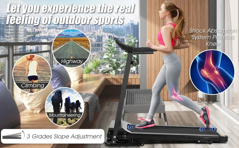 1.0HP Electric Folding Treadmill Motorized Power Running Machine with LCD Display & Heart Rate Sensor for Home Office Gym