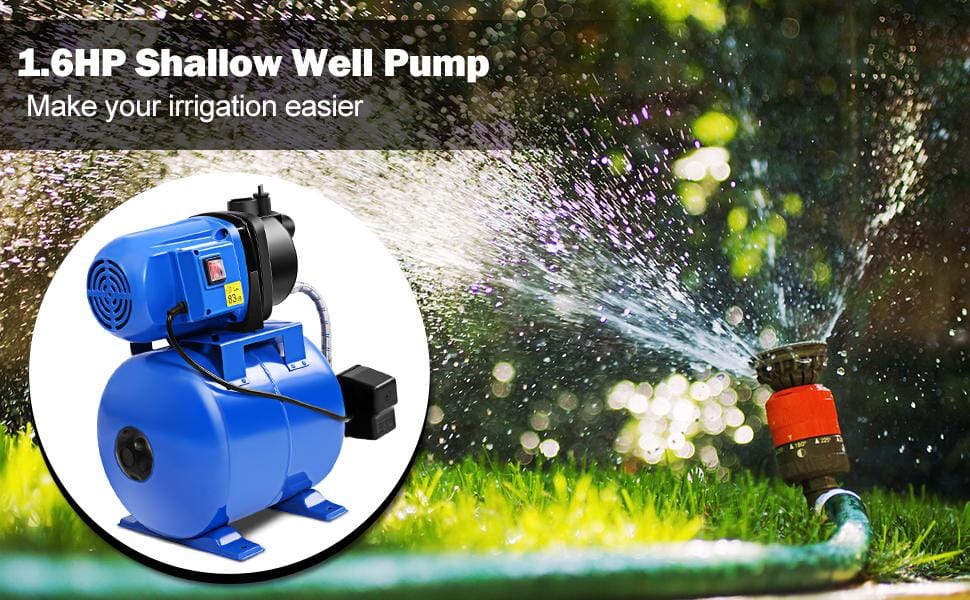 1.6HP Shallow Well Pump & Pressure Tank 1000GPH Home Garden Irrigation Booster Jet Pump 164 FT Stainless Steel Water Booster Pump