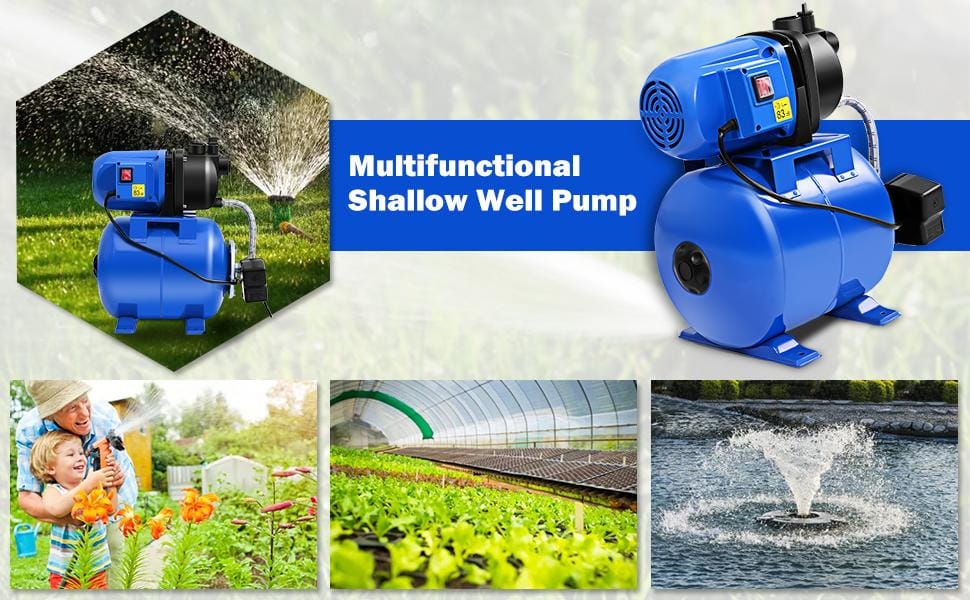 1.6HP Shallow Well Pump & Pressure Tank 1000GPH Home Garden Irrigation Booster Jet Pump 164 FT Stainless Steel Water Booster Pump