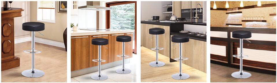 Adjustable Swivel Backless Leather Round Bar Stools Set of 2 for Kitchen Dining Room