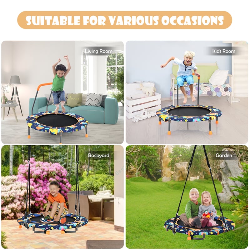 2-In-1 Kids Convertible Saucer Tree Swing and Trampoline Set