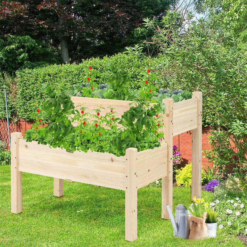 2-Level Wooden Raised Garden Bed Elevated Planter Box with Legs