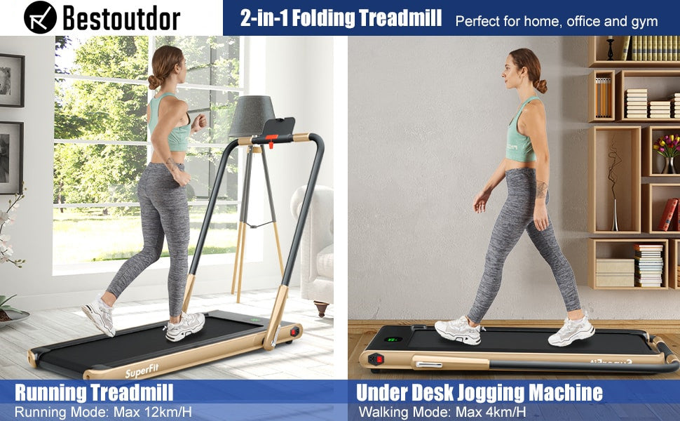 2.25HP 2-in-1 Folding Under Desk Treadmill Installation-Free with LED Display