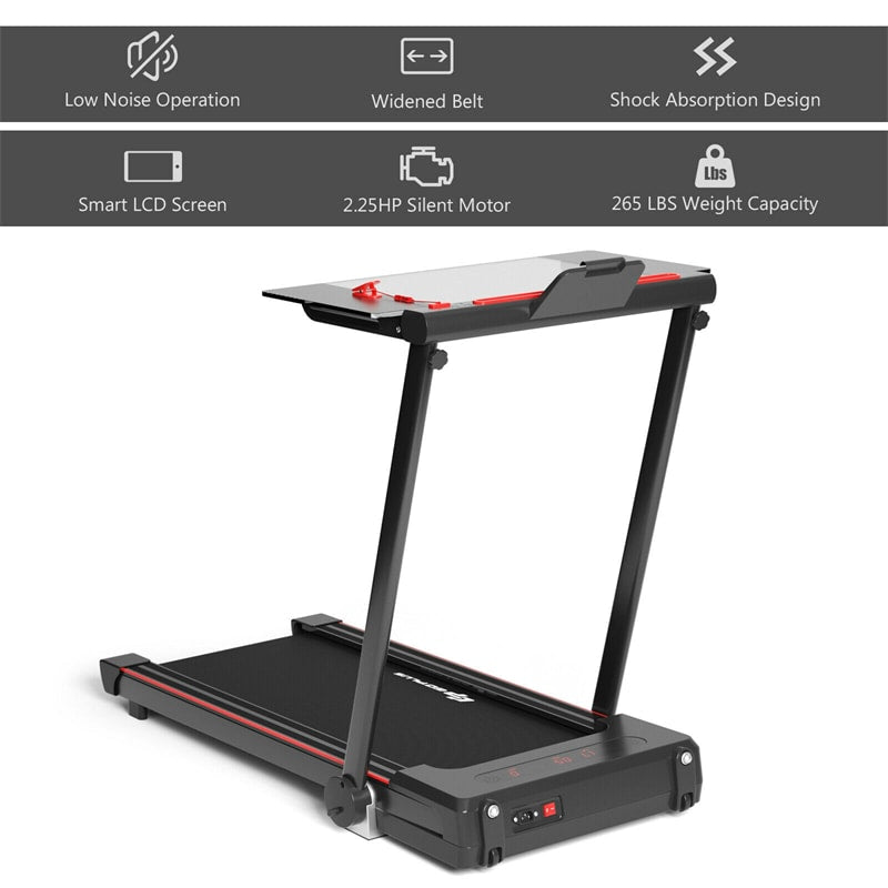2.25HP 3-in-1 Folding Treadmill with LCD Display Large Desk Bluetooth Speakers