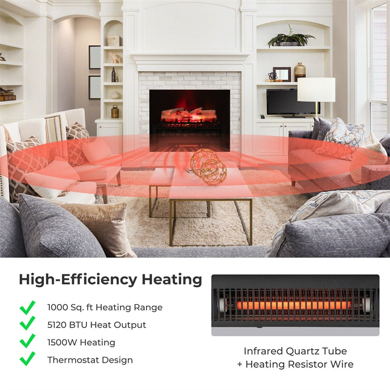 20” Electric Fireplace Log Set Infrared Quartz Fireplace Insert with Birchwood Ember Bed & Thermostat