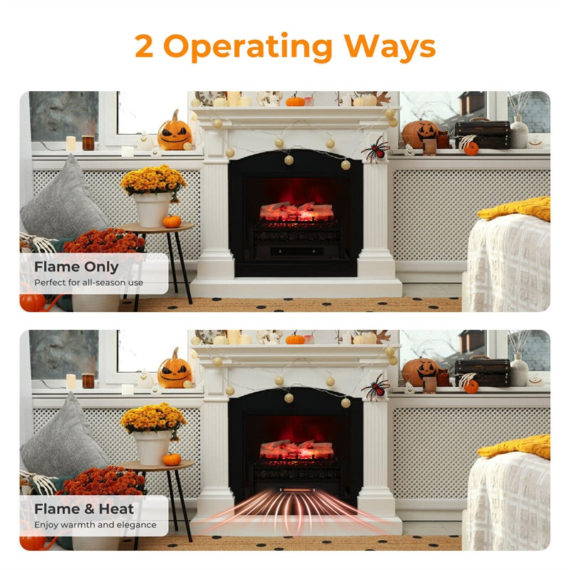 20” Electric Fireplace Log Set Infrared Quartz Fireplace Insert with Birchwood Ember Bed & Thermostat