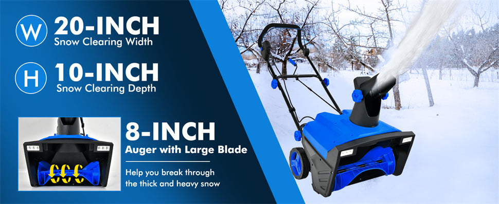 20" Electric Snow Blower 120V 15Amp Snow Thrower for Yard Driveway with Folding Handle & 180° Rotatable Chute