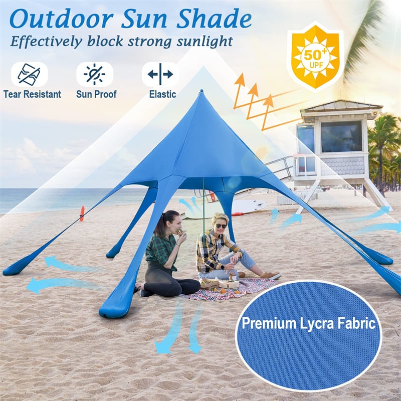 20 x 20FT Family Beach Canopy Tent UPF50+ Beach Sun Shade Tent with Carrying Bag, Sand Shovel & 6 Sandbags