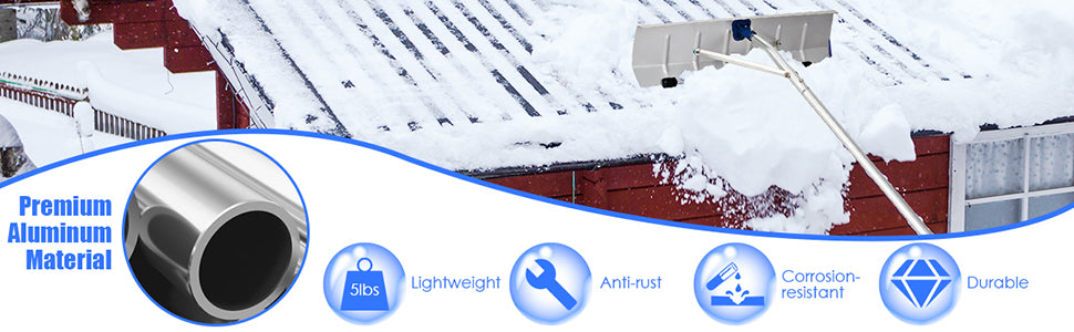 20ft Extendable Aluminum Snow Roof Rake Lightweight Snow Removal Tool