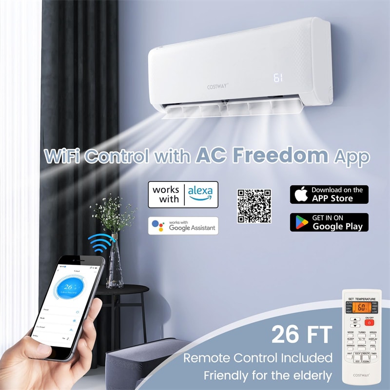 24000 BTU Mini Split Air Conditioner 21 SEER2 208-230V Ductless AC Unit with Heat Pump & Remote APP Control