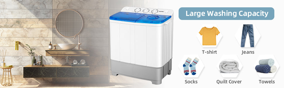22 lbs Portable Min Twin Tub Washing Machine 2-in-1 Laundry Washer Dryer Combo