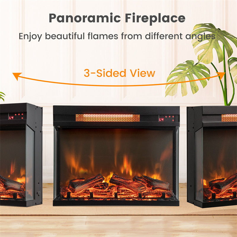 23" 3-Sided Electric Fireplace Insert 1500W Fireplace Heater with Remote Control, Overheat Protection & Thermostat