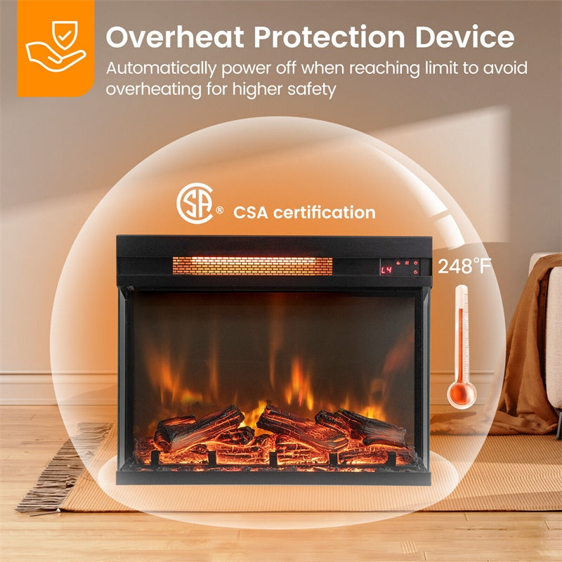 23" 3-Sided Electric Fireplace Insert 1500W Fireplace Heater with Remote Control, Overheat Protection & Thermostat