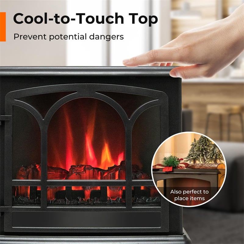 23” Electric Fireplace Stove Freestanding 3-Sided Fireplace Heater 1400W with Remote Control, 3-Level Dimmable Flame Effect