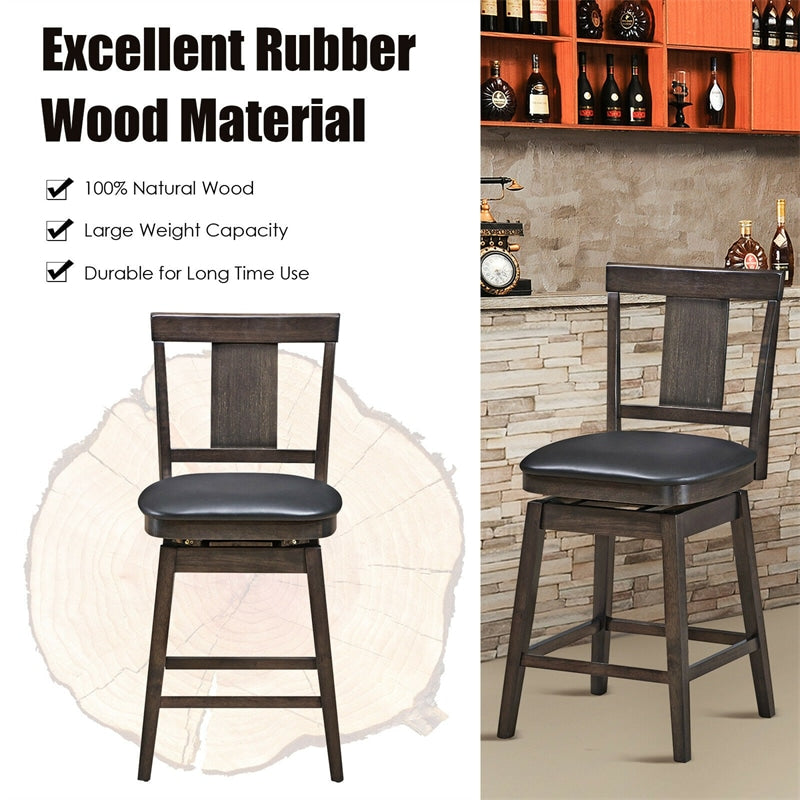 29 Inch 360° Swivel Upholstered Counter Height Bar Stool with Rubber Wood Legs