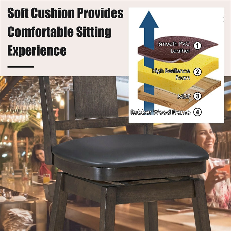 29 Inch 360° Swivel Upholstered Counter Height Bar Stool with Rubber Wood Legs