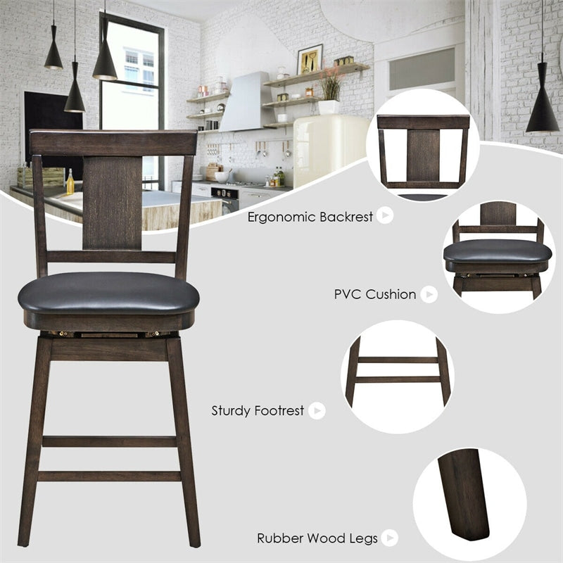 29 Inch 360° Swivel Upholstered Counter Height Bar Stool with Rubber Wood Legs