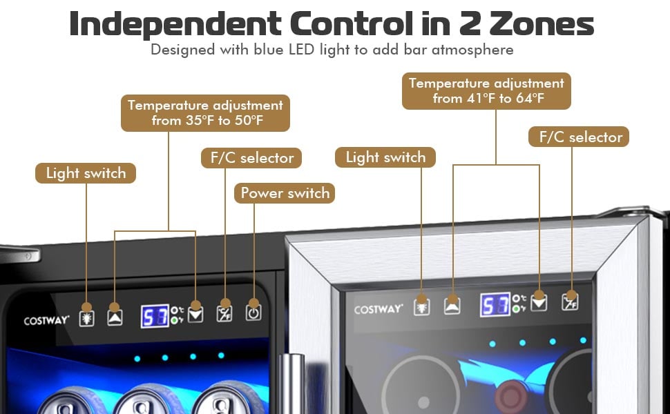 24" Dual Zone Wine Beverage Fridge Cooler with Memory Temperature Control