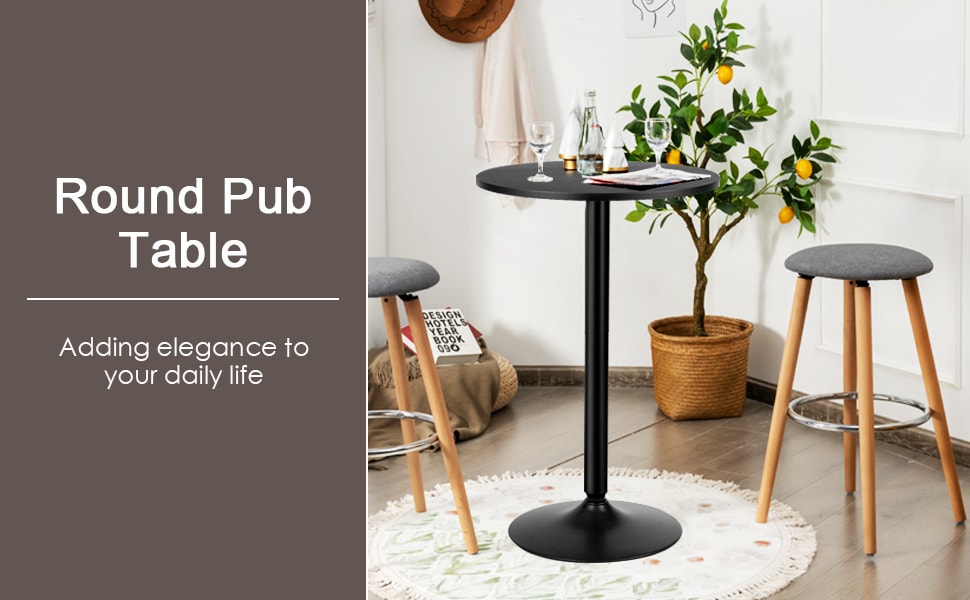 24" Round Bistro Pub Table Modern Bar Height Cocktail Table with Metal Base