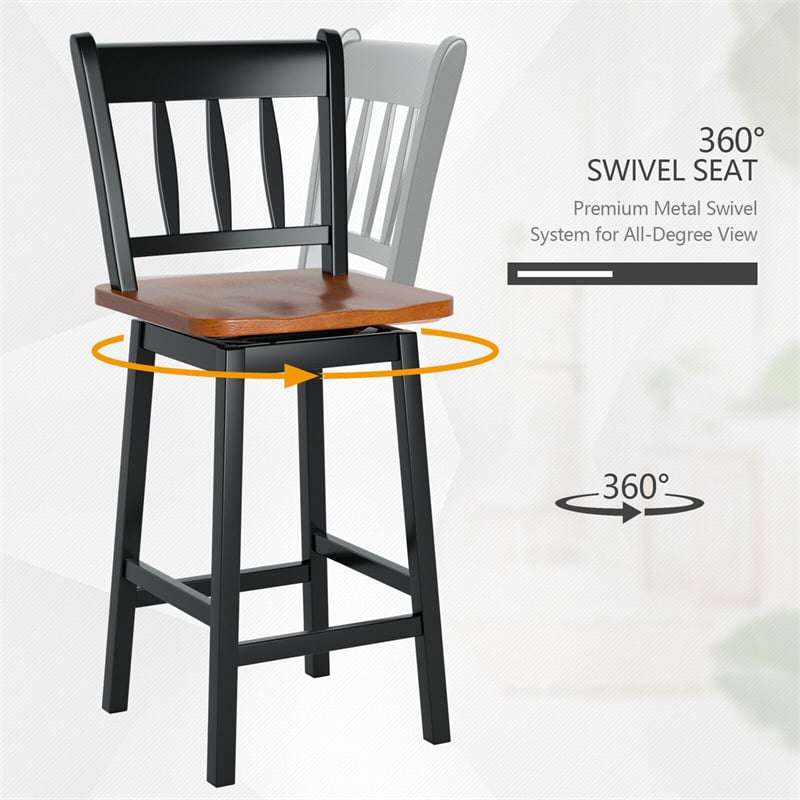 30.5" Swivel Bar Stools Set of 2 Solid Rubber Wood Counter Height Bar Chairs with Footrests for Kitchen Counters Pub