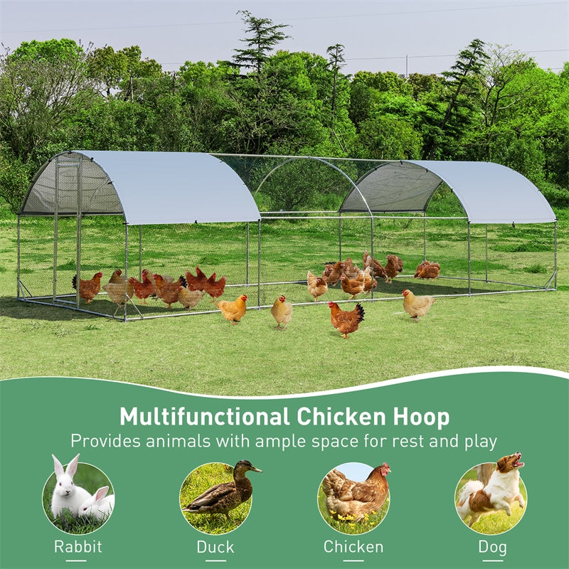 25 FT Large Metal Chicken Coop Run Galvanized Walk-in Poultry Cage with Cover