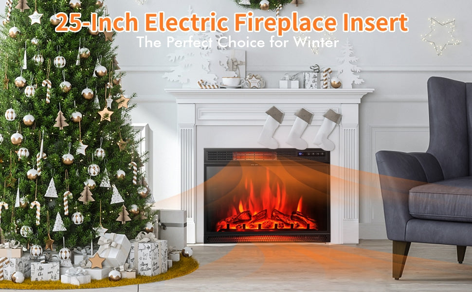 25" Electric Fireplace Insert 1350W Freestanding & Recessed Fireplace Heater with Remote Control & 3 Flame Colors