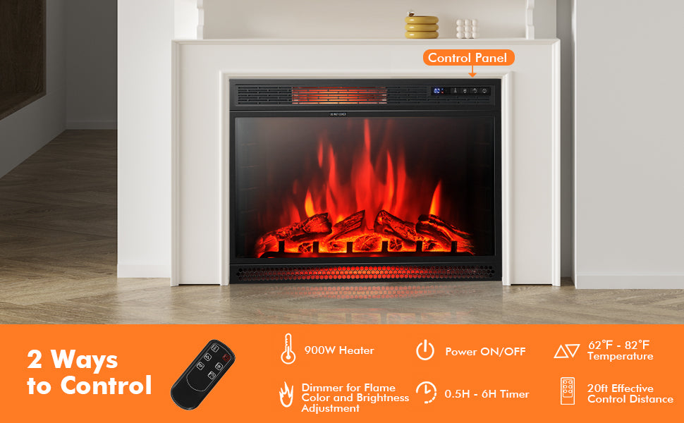 25" Electric Fireplace Insert 1350W Freestanding & Recessed Fireplace Heater with Remote Control & 3 Flame Colors