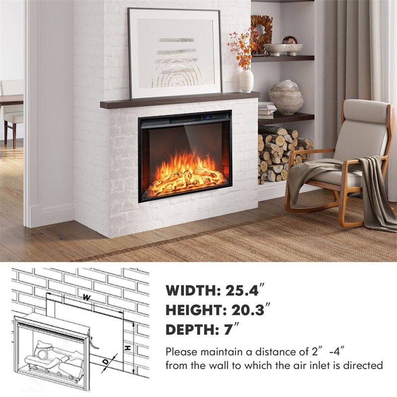 26 Inch Recessed Electric Fireplace Insert Embedded Fireplace Heater with LED Panel Remote Control