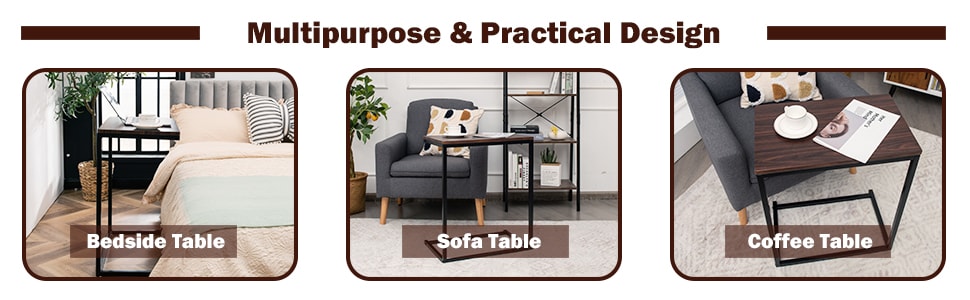 26'' U Shaped Sofa Side Table Laptop Holder for Living Room