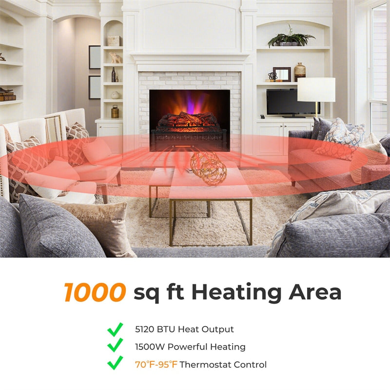 26” Infrared Quartz Electric Fireplace Log Set Heater 1500W Fireplace Insert with Remote Control & Realistic Pinewood Ember Bed