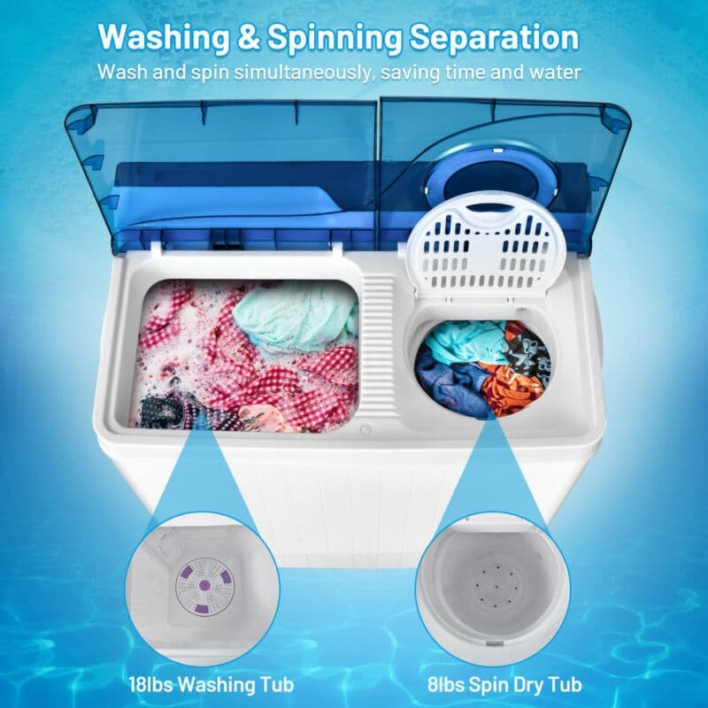 26lbs Portable Semi-automatic Twin Tub Washing Machine with Built-in Drain Pump