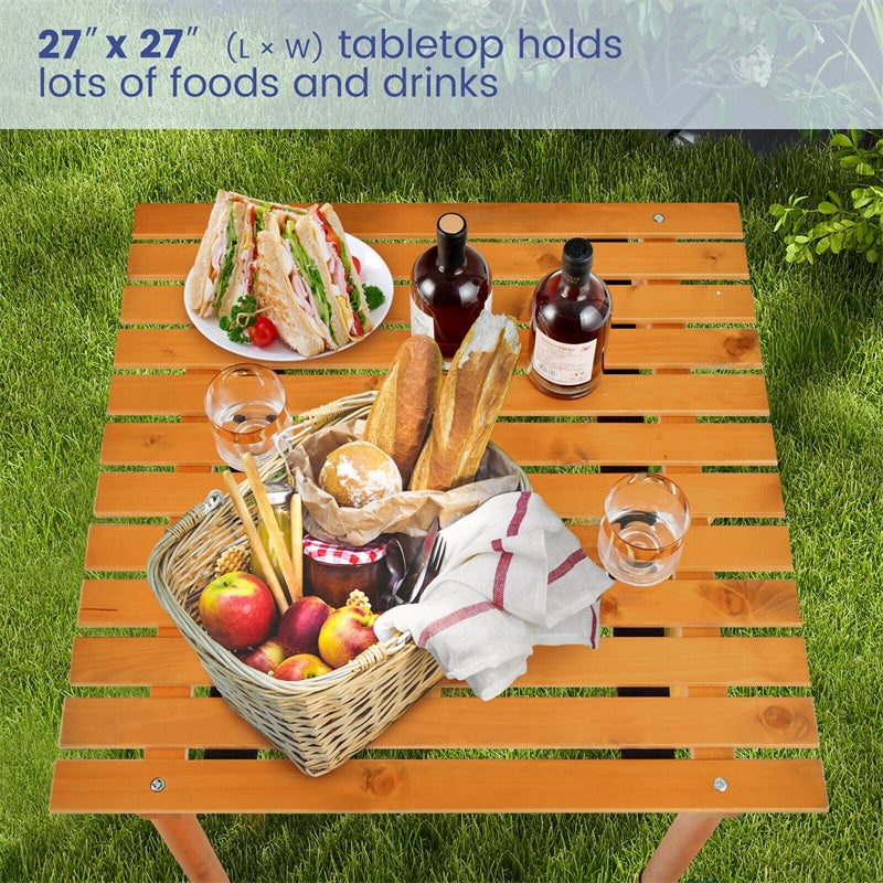 27" Square Roll-up Camping Table Folding Picnic Table with Carrying Bag for Outdoors Fishing Cooking BBQ Party Lawn Patio Garden