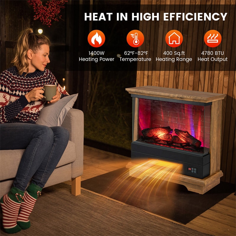 27" 3-Sided Electric Fireplace Freestanding Fireplace Heater 1400W with Remote Control & 7-Level Flame Effects Overheat Protection