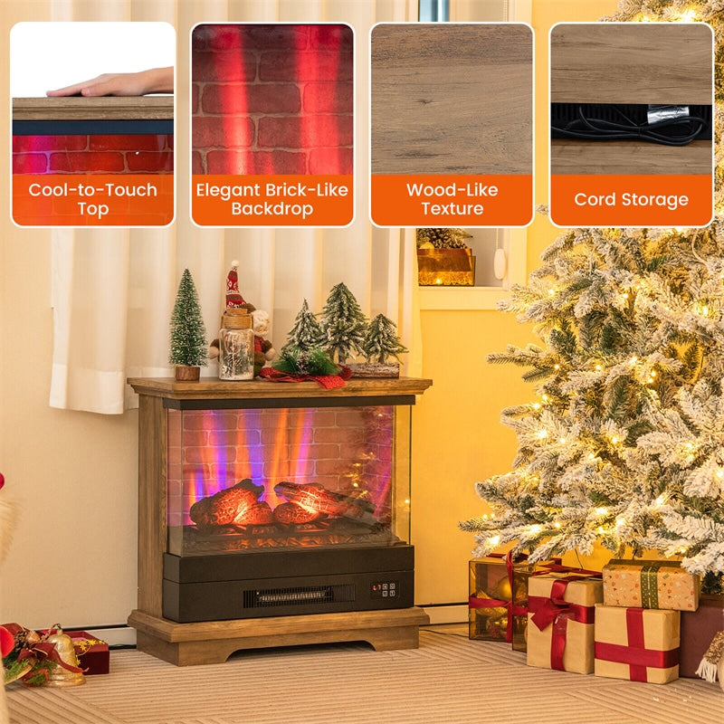 27" 3-Sided Electric Fireplace Freestanding Fireplace Heater 1400W with Remote Control & 7-Level Flame Effects Overheat Protection