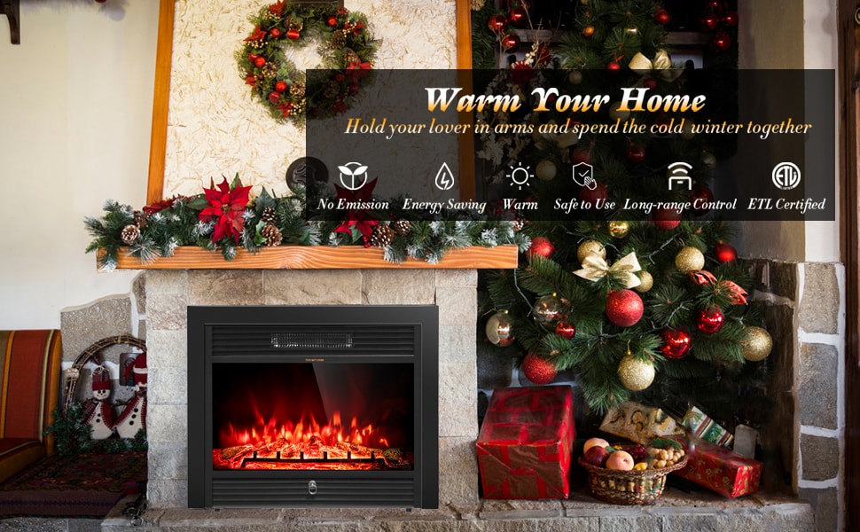 28.5" Recessed Mounted Standing Electric Fireplace Insert Heater with 3 Color Flames