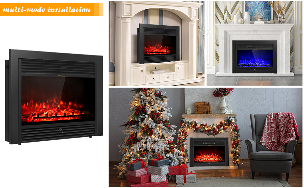 28.5" Recessed Mounted Standing Electric Fireplace Insert Heater with 3 Color Flames