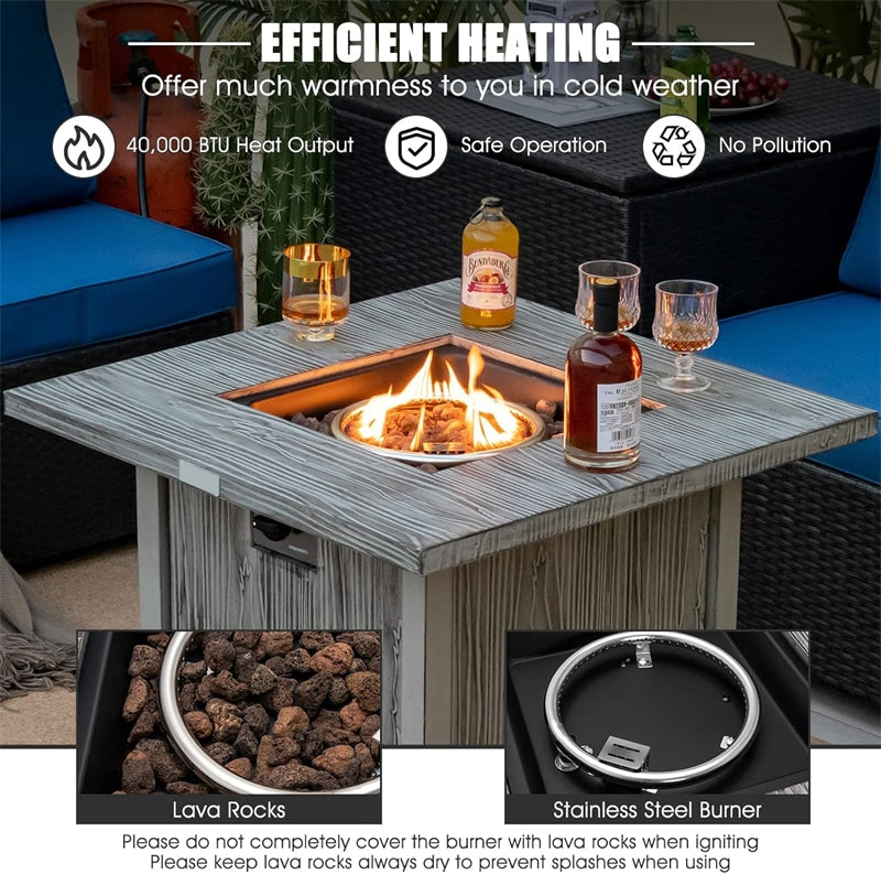 28” Square Propane Fire Pit Table 40000 BTU Gas Fire Pit Table with Lid, Lava Rocks & PVC Protective Cover for Patio Poolside Backyard